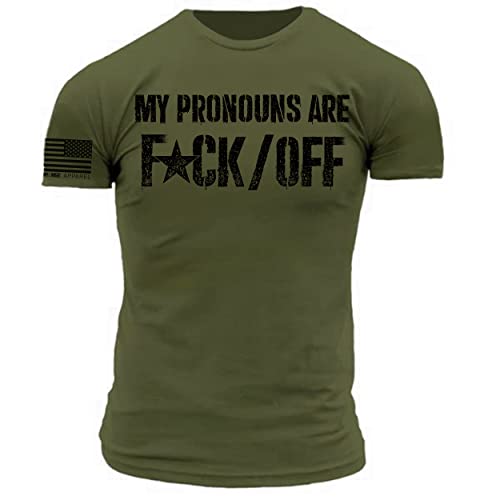 My Pronouns are Fuck/Off Distressed Print on Premium Athletic Fit T-Shirt