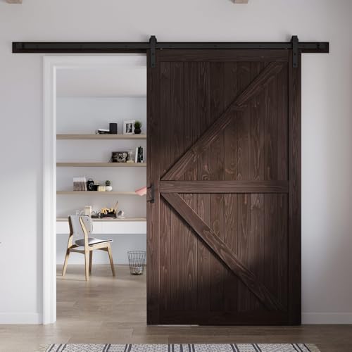Image of FREDBECK 54 x 84 Wood Barn Door Brown with Hardware,K-Frame,Interior Door