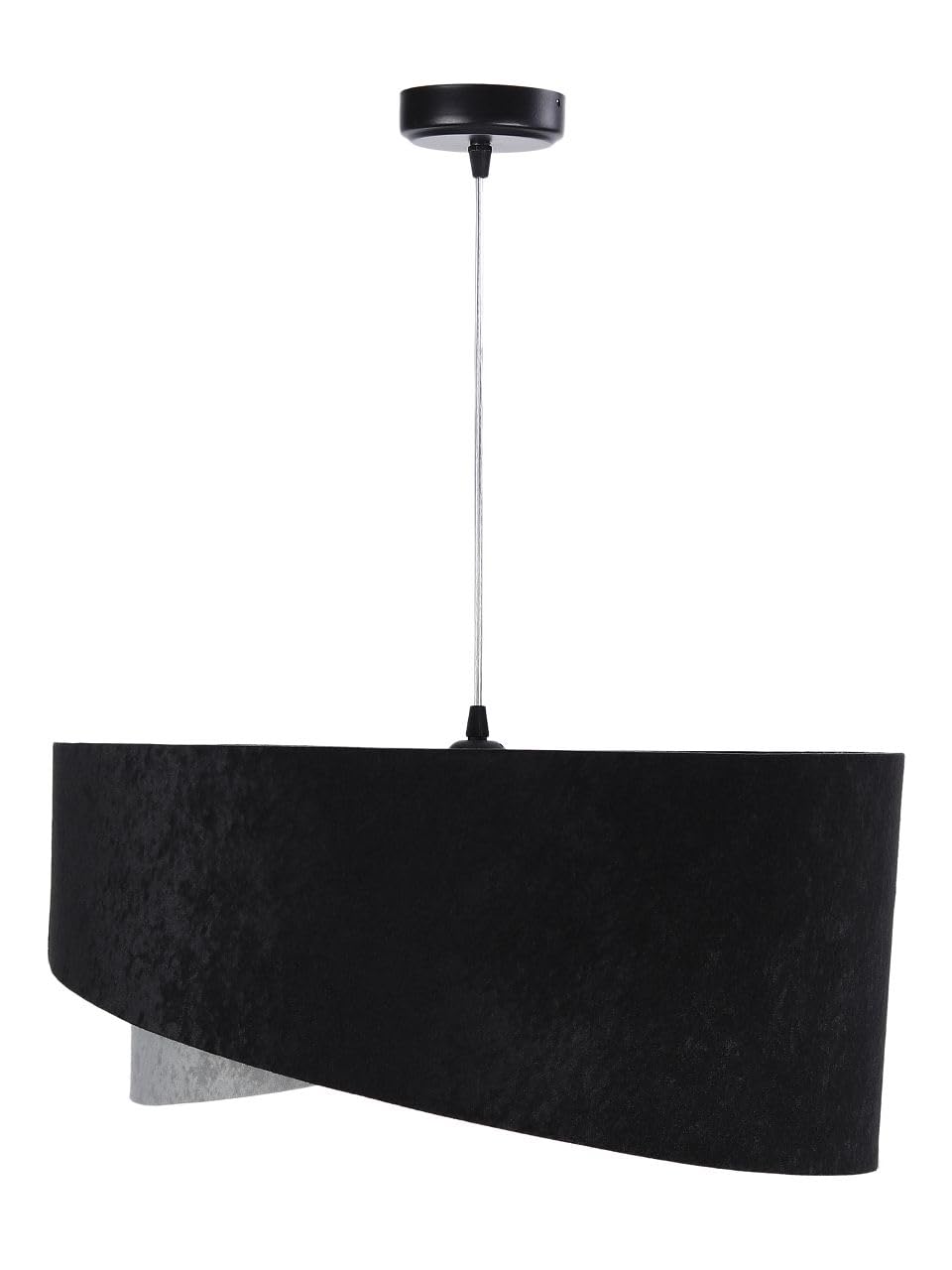 Licht-Erlebnisse Pendelleuchte rund Ø 50 cm Schwarz Grau Stoff Velours Optik E27 Doppelschirm Modern Hängelampe Wohnzimmer Hängeleuchte Esszimmer