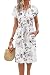 PLOKNRD Damen Sommerkleid Kurzarm Midi Kordelzug mit Taschen, Weiße FL, M