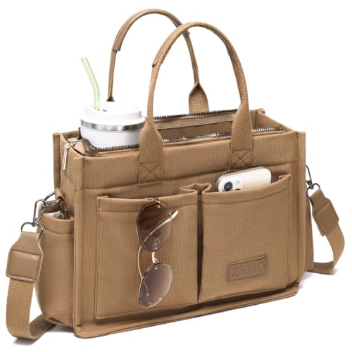 Image of ZHMO Canvas Tote Bag for Women,Women's Bags Crossbody Bags Work Laptop Tote Bag Large Handbags Purse for Travel Nurse Teacher