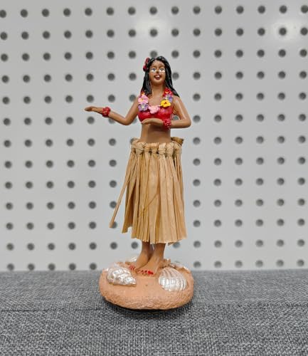 Dancing Hawaii huladoll Dashboard Doll with Natural Raffia Skirt Hawaiian Dashboard Bobble Head Gifts for Car Decoration Mini Size 4.72