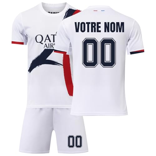Maillot PSG 2026 Personnalisé Enfant Homme, Ensemble Maillot de Foot PSG Domicile Extérieur avec Nom et Numéro, Tenue Football pour Fans et Entraînement