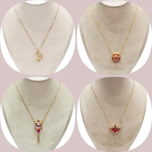 4 Styles Anime Themed Pendant Necklaces Gold Plated Guardian Star Moon Necklace, Cosplay Jewelry Accessories2