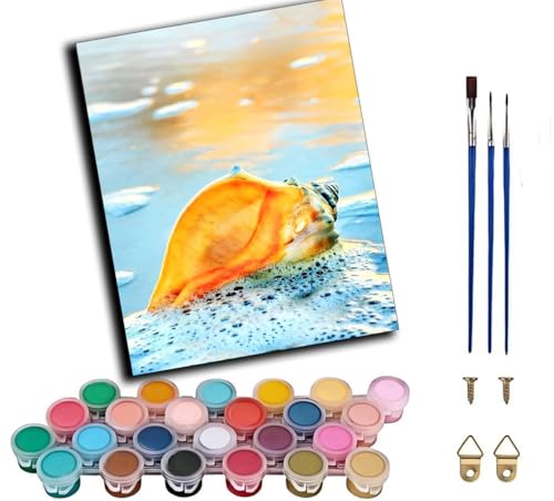 WANGWANGMIAO Pintar por Numeros Adultos -Conchas de playa -DIY Pintura por Números,Pinturas al óleo Acrílicas por Números para Principiantes 40x50cm,sin marco