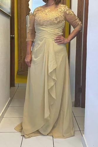 Sileb Mother of The Bride Dresses for Women Scoop Neck Lace Pleated Mother of The Bride Dress for Wedding Half Sleeve4