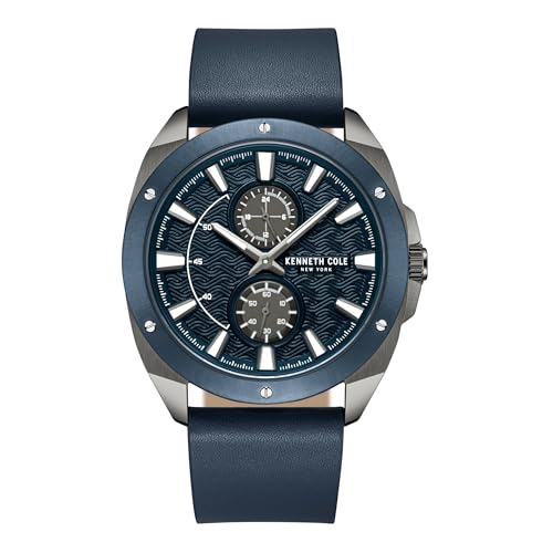 Image of Kenneth Cole Quartz Multifunction Blue Dial Blue Leather Strap Watch for Men - KCWGF0035601MN