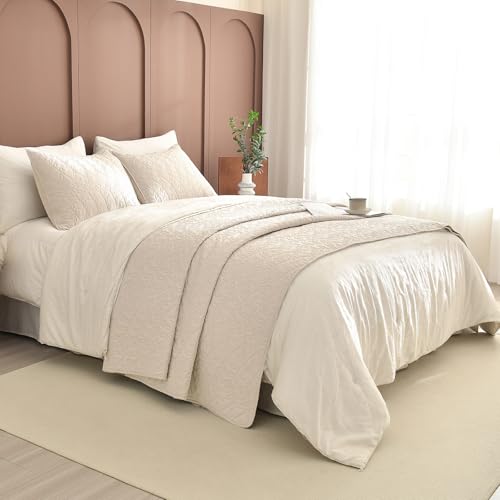 Sanracie Oversized King Quilt Bedspreads 120"*120" for Extra Bed, 100% Cotton Coverlet King Size Leaves Quilting Wheat Colored Super Large Wide California King Bed Quilt Sets Soft Lightweight by Sanracie - Image 2