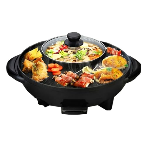 2 in 1 Electric Hot Pot & Grill - Multi-Functional Cooker with Separate Zones, 5 Heat Settings (50-200°C)