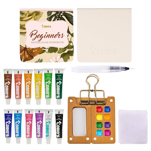 Tobios Watercolor Painting Kit for Beginners - Travel Paint Set with 12 Colors, Sketchbook, Water Brush & Wooden Palette