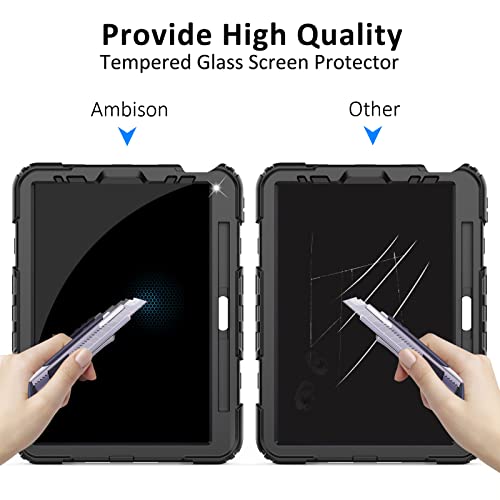 Ipad Air 5/4 Case 10.9'' 2022/2020,Ipad Pro 11 Case 2021/2020/2018, [Kid Proof] Ambison Full Body Protective Case With 9H Tempered Glass Screen Protector, 360° Rotatable Kickstand/Hand Strap (Black) #TOP1