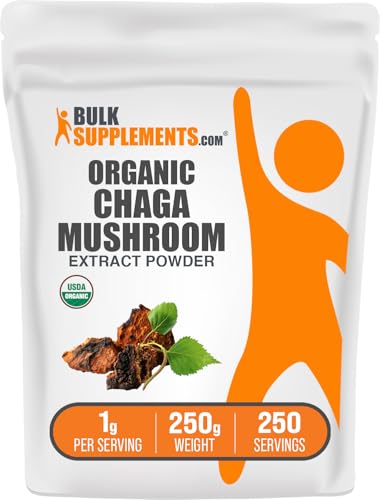 BulkSupplements.com Organic Chaga Mushroom Extract Powder - Chaga Powder Mushroom Supplement - Gluten Free 1g per Serving 250g (8.8 oz) (Pack of 1)
