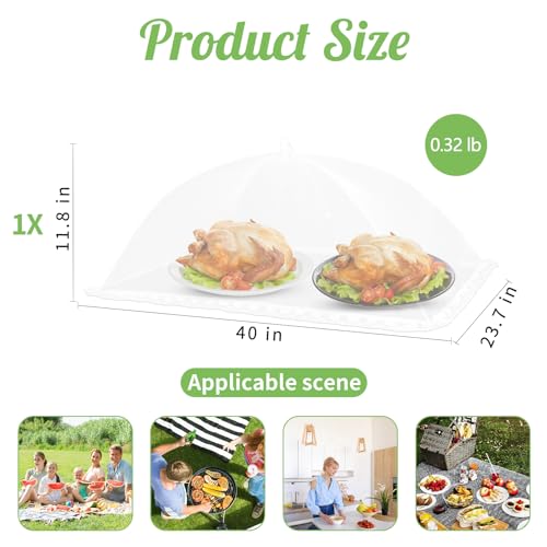 Food Cover, 1 Extra Large (40\"X23.7\") White Mesh Plate Serving Tent, Pop-Up Umbrella Screen Tent, Jumbo Food Net for Outdoor Picnics Parties BBQ - Thumbnail 2
