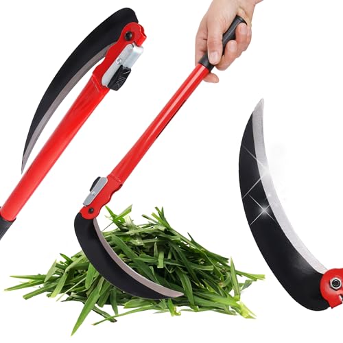 Bauster® Hochwertige Grassichel Klappbare Sichelsense Scharf Sickle 40 cm Handsensen, kleine Sensen Grasschneider Sichel Geschmiedet zum Mähen von Gras Gartenpflege Survival