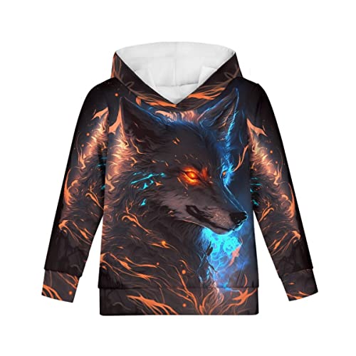 Kids Boys 3D Wolf Printed Cool Hoodie Long Sleeve Crewneck Pullover with Pocket 6-16Y