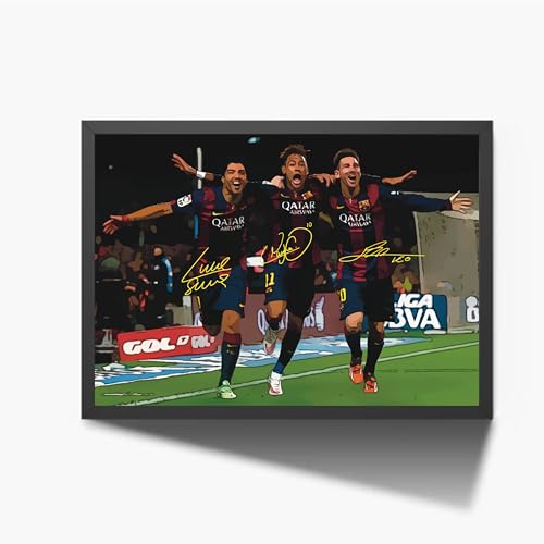 Alta Qualità Fotografica ANDSAL Poster Messi Neymar Suarez Trio Barcelona Autografo Digitale Arte Digitale A3 Poster Incorniciato Decorativo, Regalo Stampato Idea Regalo Appossionati Di Sport, Stampa (Cornice Nera)