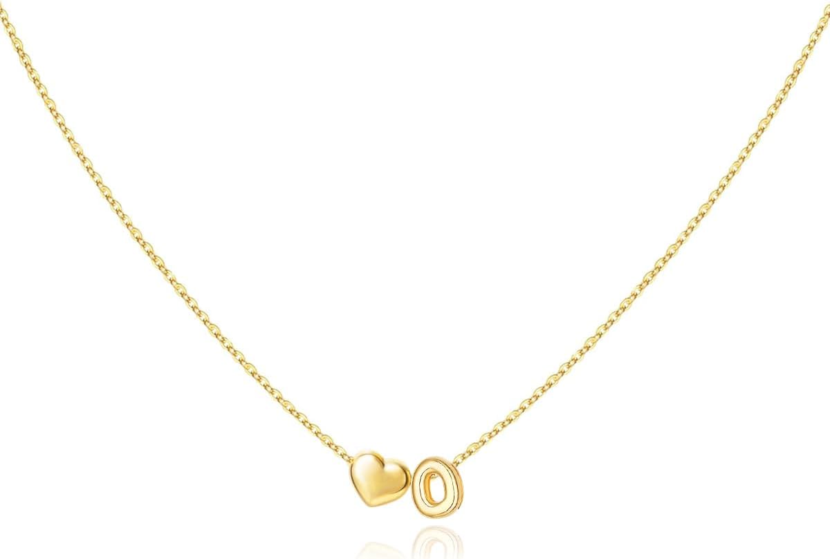 Initial Necklaces for Women 18K Gold Plated Letter Necklace Dainty Gold Name Necklace Personalized Tiny Heart Pendant Initial Necklace Trendy Gold Jewelry