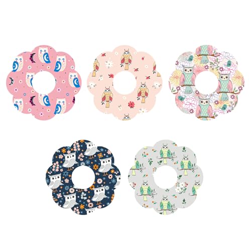 25pcs Adhesive Patches Compatible with Libre 2, Waterproof CGM Sensor Covers with Hole Breathable Cute Cartoon Owl Animal Non-Woven Overpatches for Libre Protection Accessories (5 Styles)