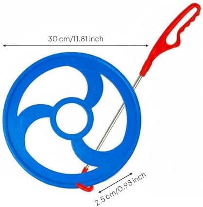 KiBcsLic Children Rolling Hoop Push Toy Wheel Game Balance Interactive Activity with Stainless Steel Rod Comfortable Grip for Control Suitable for Backyard, Blue, Medium - 3