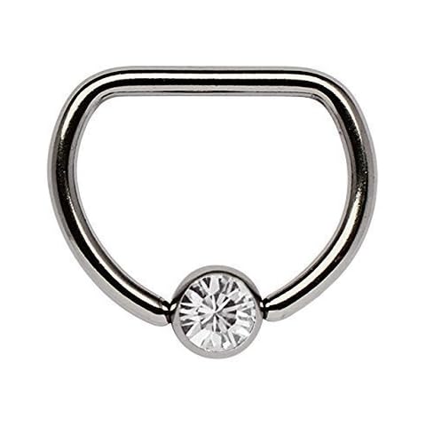 Modern Nature Piercingschmuck Nipple Piercing Titanium D-Ring 1,6 x 8 mm with 5 mm Stone Ball in Many Colors Selectable - Clear Cover