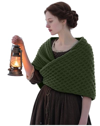 L'VOW Knitted Sontag Shawl Triangle Sweater Wrap for Women Tribal Celtic Shawl Renaissance Viking Wedding