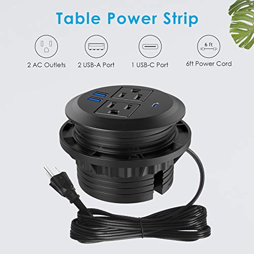 Recessed Power Grommet with AC Outlets, 20W Fast Charging USB-C Port - Flush-Mount for Desktop,Workspace Essential Desk Outlet