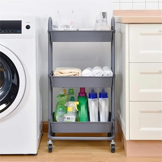 ´¢Îï³µ 3-Tier Locking Wheel Utility Cart - Mobile Storage Organizer with Brake Casters, Versatile Serving Trolley for Kitchen, Living Room, Office, Home Use, Heavy Duty Rolling Organizer-Q2xWyojQ