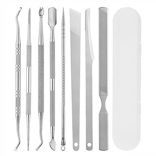 EUZUXU kit de Eliminación de Uñas Encarnadas, Juego de 8 Limas y Levantadores de Acero Inoxidable, Acero Inoxidable Kit Kit de Herramientas de Pedicura para Cuidados de Pedicura