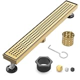 MERRYDO 24 Inch Linear Shower Drain - Brushed Gold, with Removable Grate