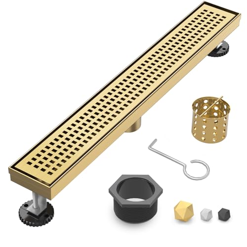 MERRYDO 24 Inch Linear Shower Drain - Brushed Gold, with Removable Grate