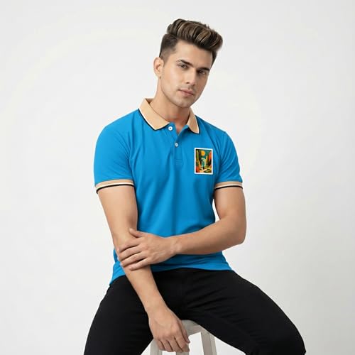 Image of Men's Regular Fit Solid Half Sleeve Casual Tipping Collar Polo T-Shirt