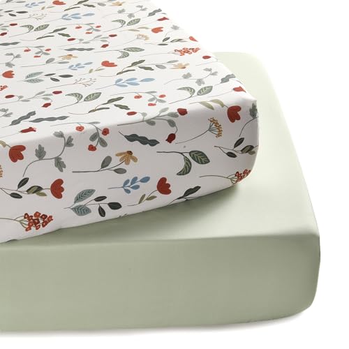 Image of TILLYOU Baby Crib Sheets for Boys Girls, Super Soft Toddler Bed Sheets, 2 Pack Sheets for Standard Crib Mattress 28x52in, Forest Floral