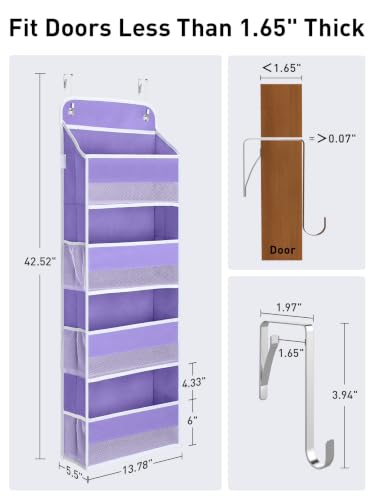 Image of Yecaye Over the Door Organizer, 35.2lbs Load Toy Stuffed Animal Storage, Bathroom Organizers and Storage for Nursery Newborn Baby Essential Stuff Dorm Room Essentials, Purple 4 Tier