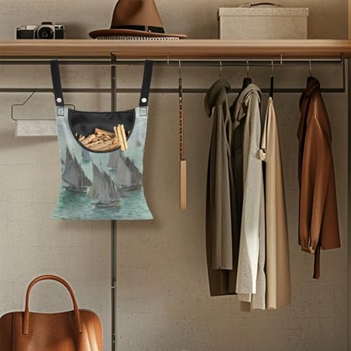 Monet Oil Painting Outdoor Clothespin Bag - Industrial Strength Windproof Storage Organizer - Heavy Duty Polyester Construction with Oversized Capacity Sailboats at Sainte - Adresse4
