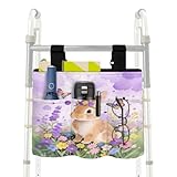 Babrukda Hibiscus Wheelchair Bag Bunny Butterfly Walker Bag with Multi Pockets Purple Tie Dye Printed Walker Accessories for Seniors, Elderly Large Capacity Carry Storage Carrier Tote