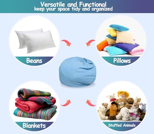 Stuffed Storage Bean Bag (No Filler) Premium Corduroy Ultra Soft Washable Perfect Space-Saving Organizer Adults to Keep Plush Toys More Organized for Lazy Playrooms Blue — view 4