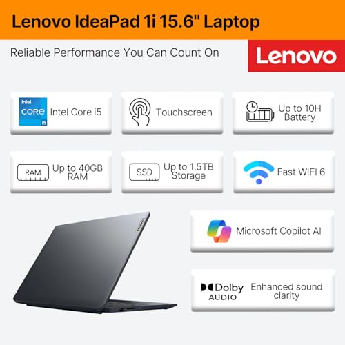 Image of Lenovo Ideapad 15.6 inch FHD Touchscreen Laptop • 2026 Edition • Intel i5-1335U 10-Core Processor(Beats i7-1255U) • 12GB RAM • 768GB Storage(256GB SSD + 512GB External) • Copilot AI • WiFi 6 • Windows 11