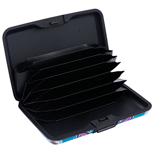 ELFISH Mini RFID Aluminum Wallet Credit Cards Holder Business Card Case Metal ID Case for Men Women (Blue peacock)