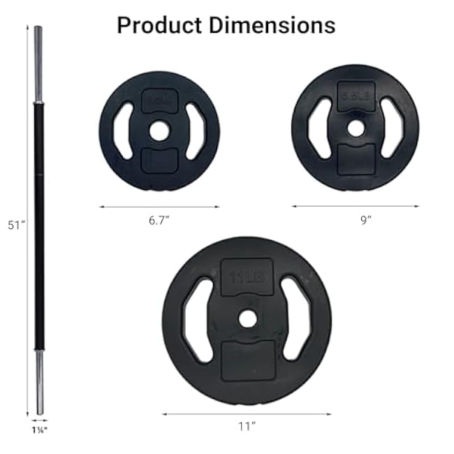 Adjustable Barbell Sets 40LB/20KG - PU Home Weight Set, Home Gym Equipment with Shoulder Pad, Multi-Weight Plates & Collars for Strength Training and Weightlifting, Round/Square, Black/Multi-Color