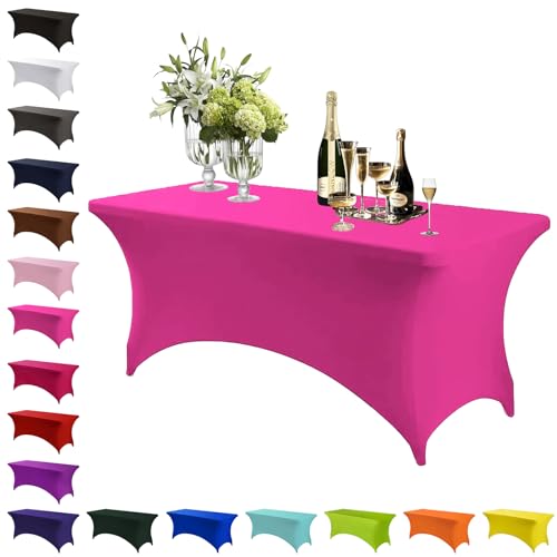 Mienocol Rose Red Spandex Tablecloths,6FT Stretchable Rectangle Table Cover Washable Tablecloth Universal Patio Elastic TableCover for Kitchen,Event