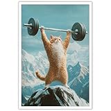 Viokalt Cat Workout Bodybuilding Canvas Posters Funny Animal Weightlifting Gym Wall Art Fitness Sports Prints Painting For Home Exercise Room Living Room Bedroom Wall Decor 24x36in Unframe