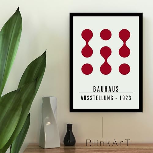 Image of BLINKART Vintage Bauhaus Retro Geometric Aesthetic Poster Gallery | Colorful Wrap Framed For Home Office Studio Living Room Modern Art Studio Decoration Abstract Shapes | (d85) | 13x10 Inch