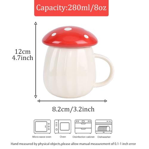 XinHuiGY Mushroom Mug, Cute Coffee Mug with Lid, Gift for Women, Ceramic Tea Mug 8oz Kawaii Mushroom Tea Cup with infuser, Mushroom Stuff Decor, Mothers Day Gift for Mom, Girls, Christmas, Birthdays