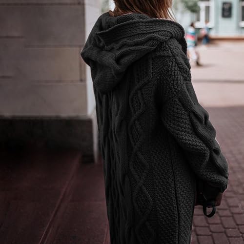 Hooded Open Front Cardigan for Women Oversized Cable Knit Sweaters Chunky Cardigan with Pocketed Floor Length Coat3