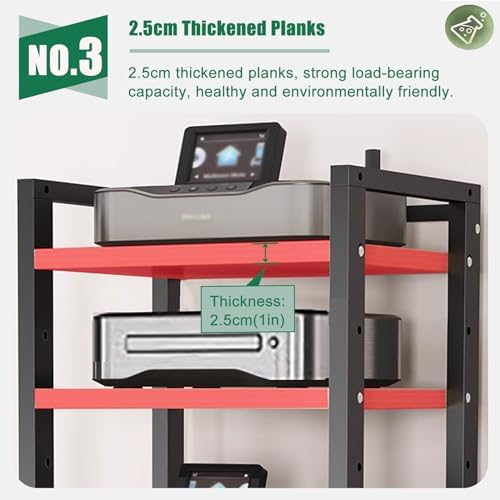 Multi-Tier Audio Equipment Rolling Cart - 8-Tier Media Storage Shelf for Radio, Stereo, TV Box, Cable Box, WiFi Router - Black Wood Cabinet (W50cm)