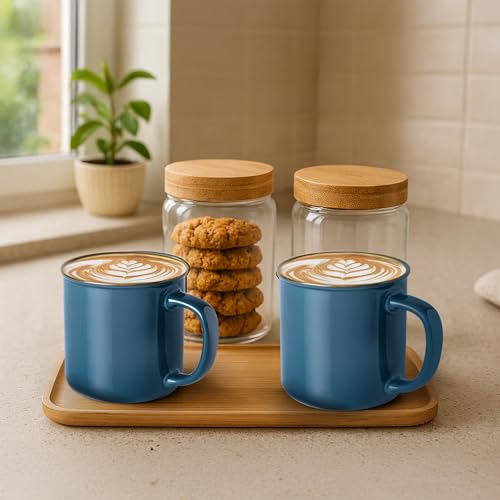 Image of Treo by Milton Glare & Snacks 4 Pcs Gift Set | 2 Premium 240 ml Ceramic Mug, Dark Blue & 2 Airtight 500 ml Glass Jars, Transparent | Durable, Microwave-Safe Mugs | Perfect for Home, Office & Gifting