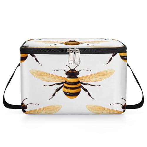 GzLeyigou Bee Print Lunch Bags for Women Men 9 Cans, Hot & Cold Food Delivery Bag Insulated Grocery Bag Insulated Lunch Box Bees Cooler Bag for Office Work Picnic Beach