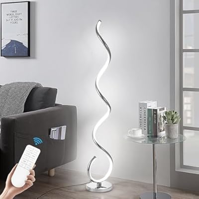 EIDISUNY Modern Floor Lamp for Living Room, 3 Color Temperature LED Spiral Floor Lamps with Remote&Foot Switch, 48W Dimmable LED Standing Lamp for Bedroom, Office