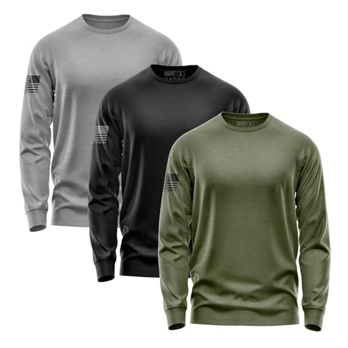 Men's 3 Pack Essentials Long-Sleeve, Fresh Long-Sleeve Shirt, American Graphic Tee, USA & Freedom Style Shirt