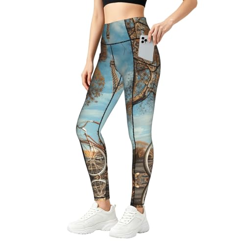 Pantalones elásticos de entrenamiento con estampado de Torre Eiffel y bolsillos funcionales